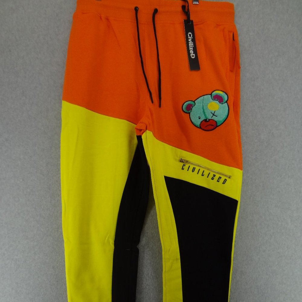 NWT Civilized sweatpants orange and yellow with embroidered‎ bear